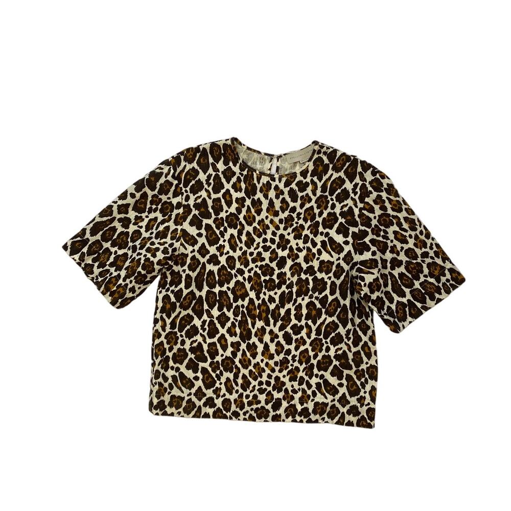 Stella McCartney Linen Leopard Print Oversized Short Sleeve Top